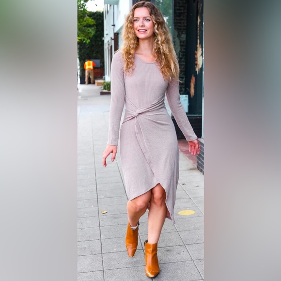 Beeson River Dresses & Skirts - Taupe Ribbed Dress